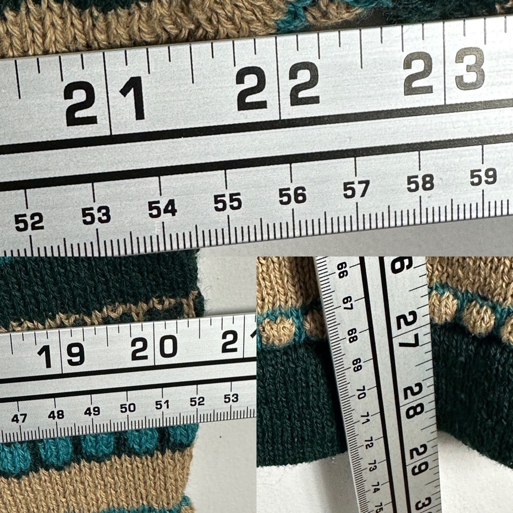 Vintage Wool Blend 3D Knit Sweater Pullover Green Teal Brown Stripe Large Zipper - Picture 7 of 11